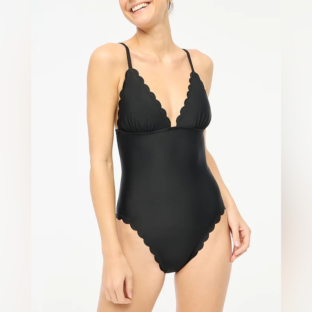 J.CREW Factory Scalloped One-Piece Swimsuit, S, Black, padded, lined, NWT
